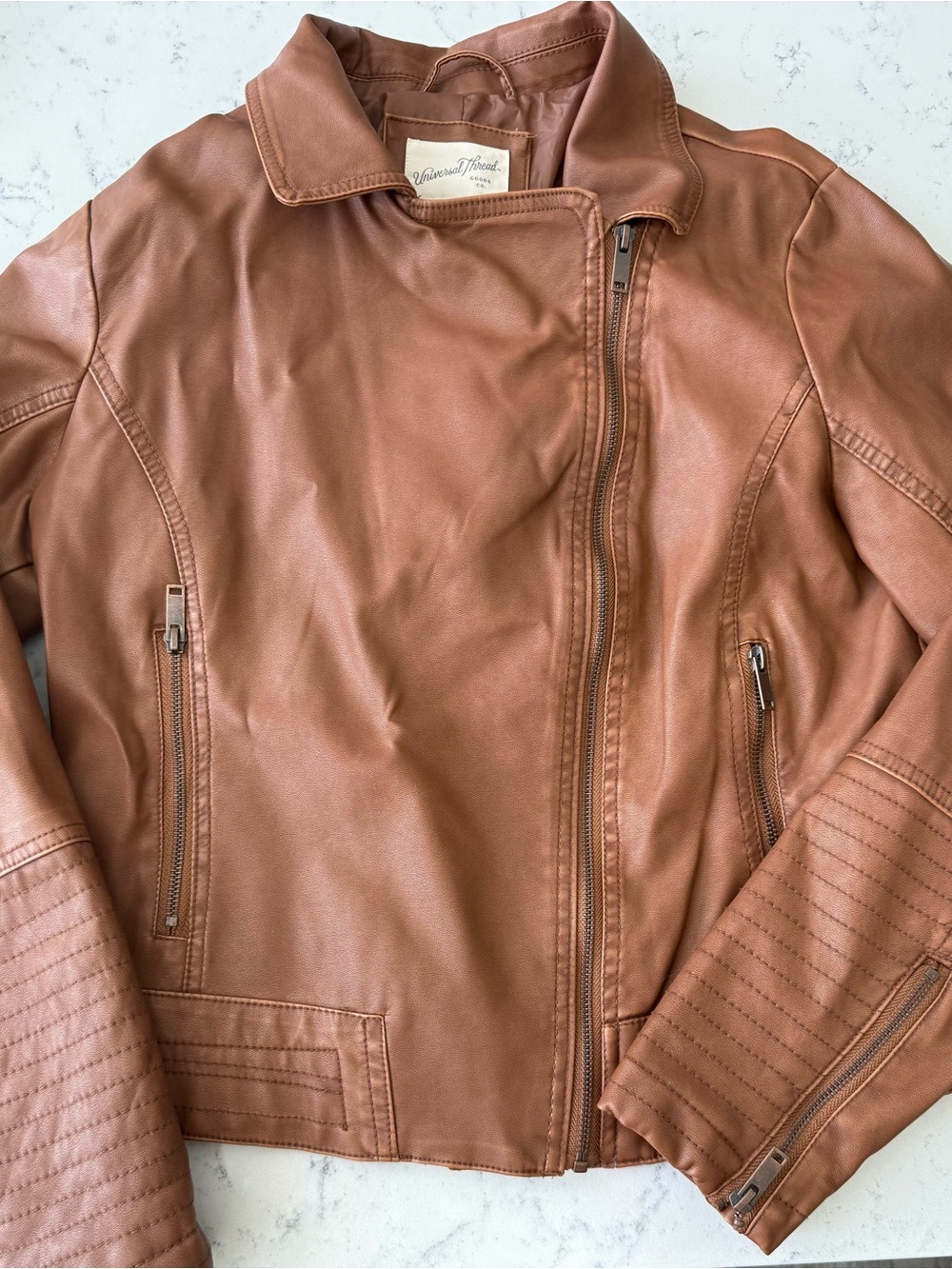 Faux Leather Moto Jacket - Tan